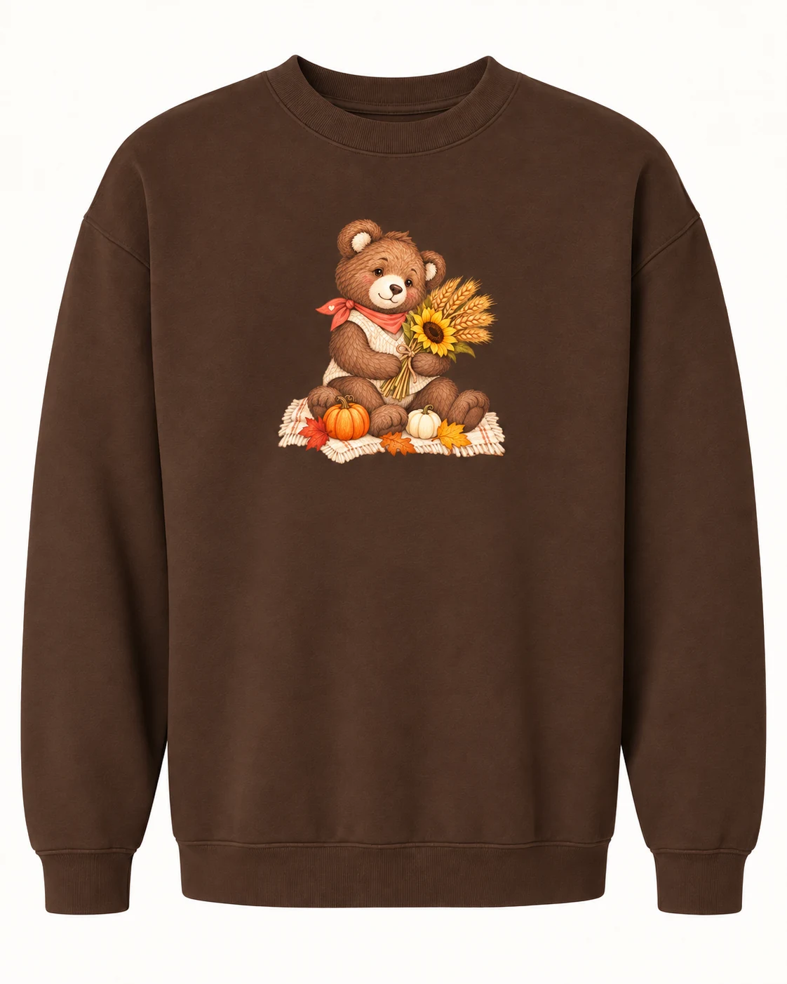 Sudadera Brown con oso, girasol y trigo al frente